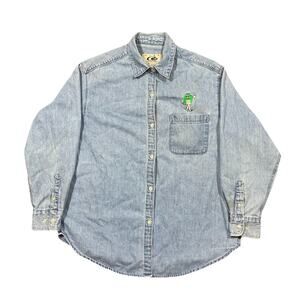 Vintage M&M’s Denim Shirt Mens M Green Character Embroidered Button Up